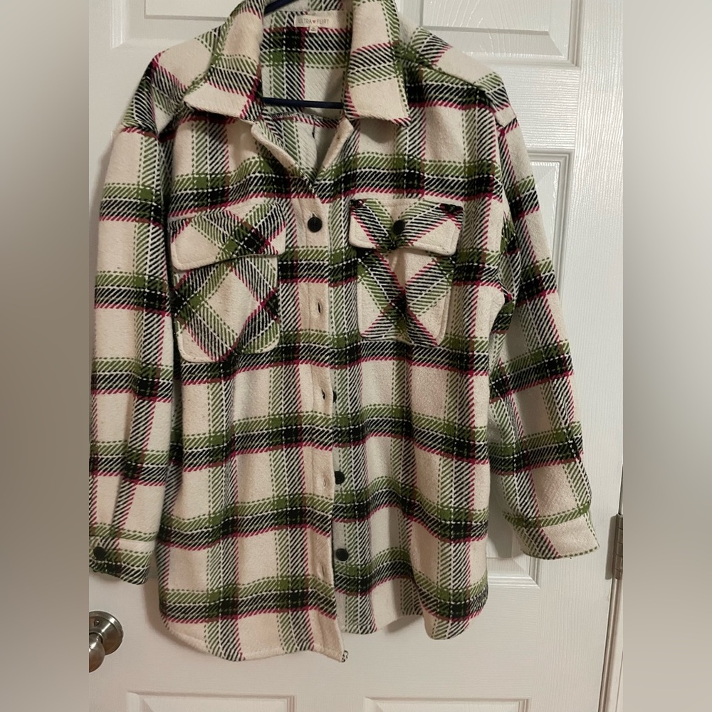 Ultra Flirt Shacket - Plaid!  Think fall with pretty greens, black and cream